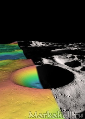 Топографическая карта кратера Шаклтон на южном полюсе Луны, где зонд LRO так и не обнаружил значительных запасов воды