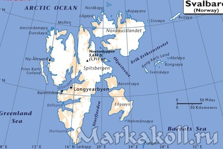 Карта архипелага Шпицберген (Свальбард)